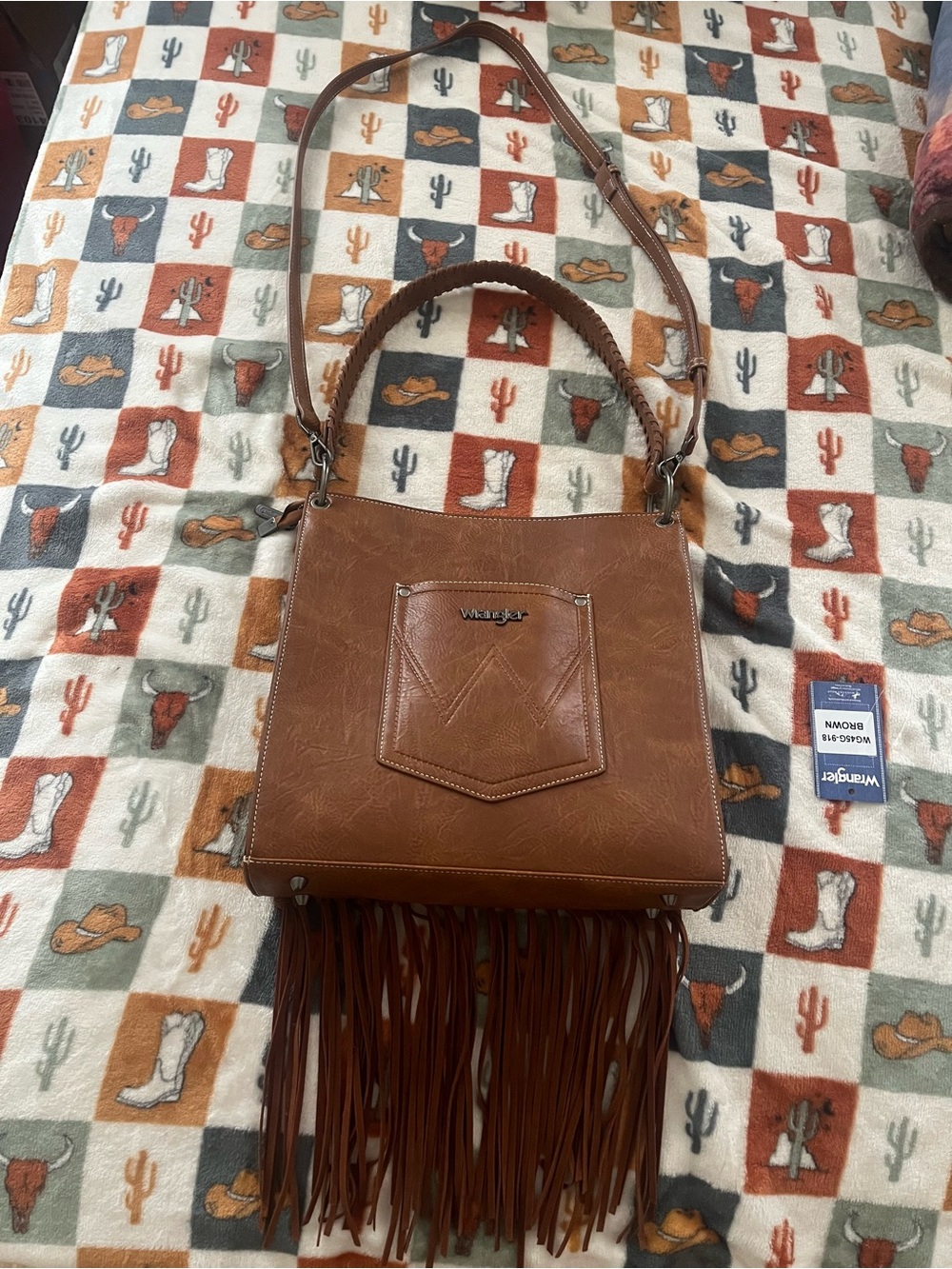 Wrangler Brown Tooled Floral Fringe Crossbody - Picture 3 of 4